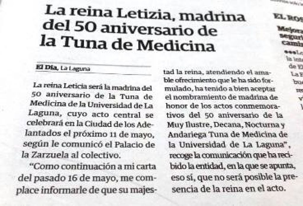 Rainha de Espanha Madrinha da Tuna de Medicina de La Laguna